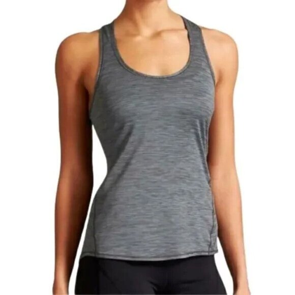 Athleta Shadow Stripe Chi Racerback Tank Top Gray Size Medium - Picture 1 of 10